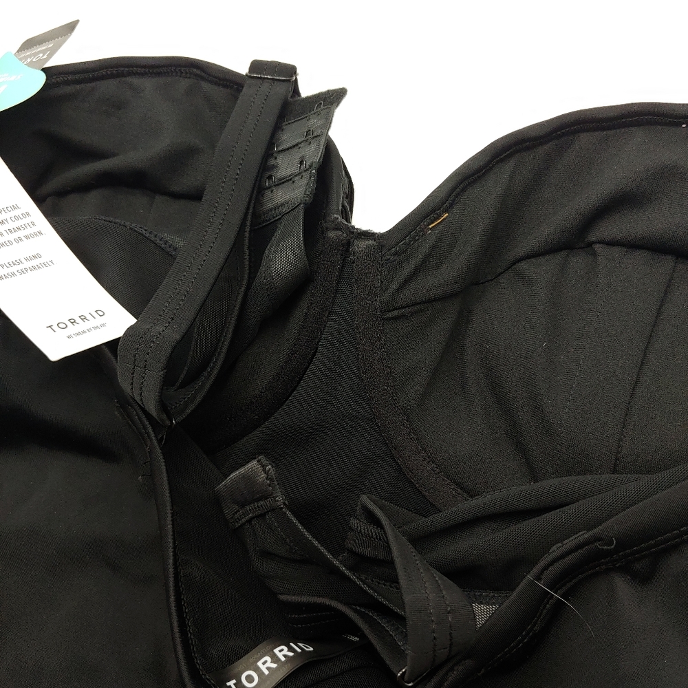 NEW Torrid | Black Lattice & Hot Pink Peekaboo Push-Up Demi Swimsuit One Piece 1 - Picture 9 of 15